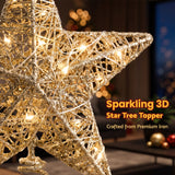 Jingle Jollys 3D Christmas Tree Topper Star 20 Warm LED Lights Gold Glitter