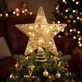 Jingle Jollys 3D Christmas Tree Topper Star 20 Warm LED Lights Gold Glitter