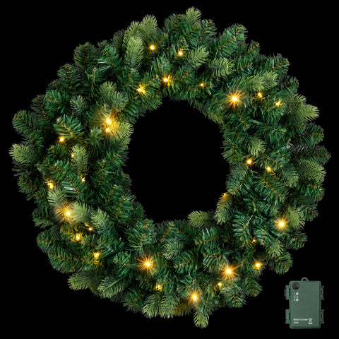 Jingle Jollys 60cm Pre-Lit Christmas Wreath GarlandsWarm White LED Light Door Wreaths Battery Timer