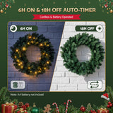 Jingle Jollys 60cm Pre-Lit Christmas Wreath GarlandsWarm White LED Light Door Wreaths Battery Timer