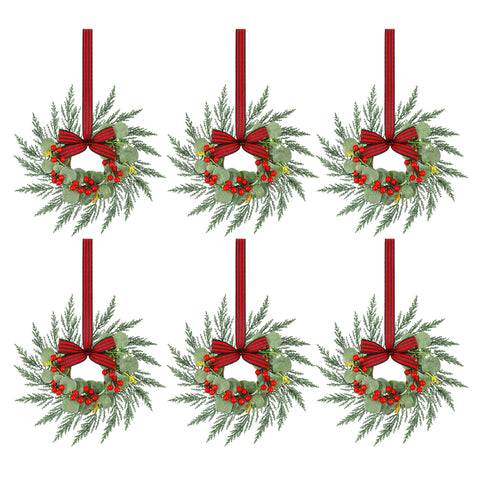 Jingle Jollys 6x Christmas Wreath Garland 26cm Pre-lit Wreaths Red Berries Bow