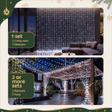 Jingle Jollys 3X3M Christmas Lights Curtain String Light 300 LED Cool White In Australia - Darrahopens