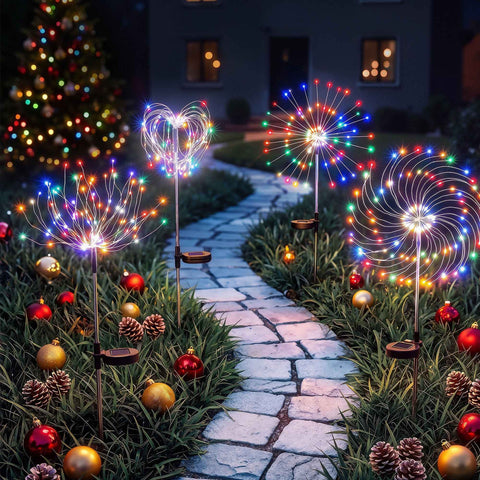 Jingle Jollys 4 Pack Christmas Path Lights Solar Firework Garden Decoration Multicolour In Australia - Darrahopens