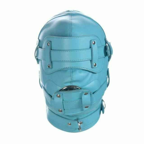 Darrahopens Adult Products > Bondage & Accessories > Restraints House Of Dasein Pink Blue Fetish Full Hood With Mouth Dildo Gag Bdsm Bondage Sex Mask - Blue - 5Cm