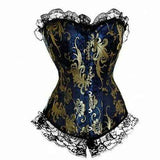 Darrahopens Adult Products > Lingerie & Roleplay > Women's Lingerie House Of Dasein Blue Red Corset Gold Lace Trim Sexy Lingerie Kink Bdsm Fetish Clothing - Blue - Xxxl