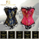 Darrahopens Adult Products > Lingerie & Roleplay > Women's Lingerie House Of Dasein Blue Red Corset Gold Lace Trim Sexy Lingerie Kink Bdsm Fetish Clothing - Red - M