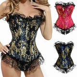 Darrahopens Adult Products > Lingerie & Roleplay > Women's Lingerie House Of Dasein Blue Red Corset Gold Lace Trim Sexy Lingerie Kink Bdsm Fetish Clothing - Red - S