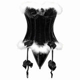 Darrahopens Adult Products > Lingerie & Roleplay > Women's Lingerie House Of Dasein Luxurious Red Velvet Christmas White Faux Fur Trim Over Bust Corset - Black - 5Xl