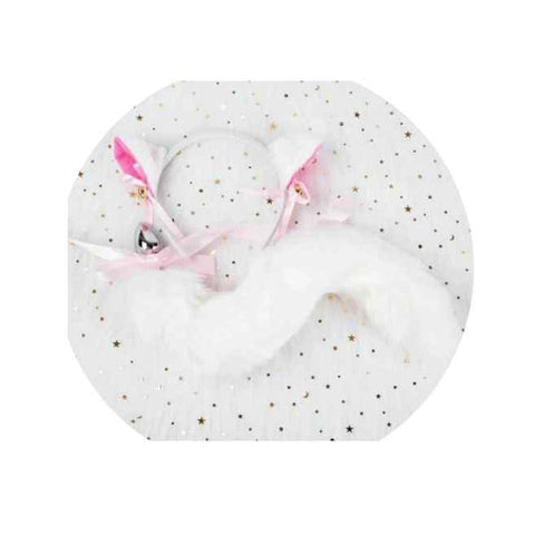 Darrahopens Adult Products > Sex Toys > For Couples House Of Dasein Black White Cute Kitten Ears Faux Fox Tail Ana Butt Plug Cosplay Bdsm - White - S - Headband