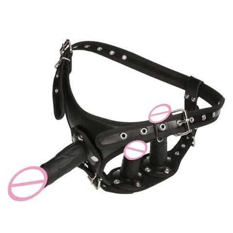 Darrahopens Adult Products > Sex Toys > For Women House Of Dasein Big Fantasy Harness Triple Dildos Pegging Kit Red Black Strapon - Black