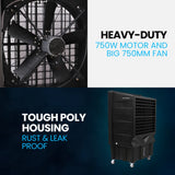 Darrahopens Appliances > Air Conditioners > Evaporative Coolers POLYCOOL 130L 750W Evaporative Air Cooler, Commercial Industrial Grade, Remote Control, Purifier, Fan