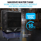 Darrahopens Appliances > Air Conditioners > Evaporative Coolers POLYCOOL 130L 750W Evaporative Air Cooler, Commercial Industrial Grade, Remote Control, Purifier, Fan