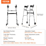 Darrahopens Appliances > Air Conditioners > Portable Air Conditioners VEVOR 2 in 1 Folding Walker & Removable Armrests, Height Adjustable Foldable Walker with 5" Solid Wheels, Lightweight Aluminum | Front Wheeled Mobility Aid for Elderly Handicapped Disabled, 450 Pounds