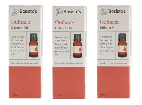 Darrahopens Appliances > Aroma Diffusers & Humidifiers > Aroma Diffusers 3x Bosistos Diffuser Oil Outback - Cederwood, Marjoram & Black Pepper 10mL