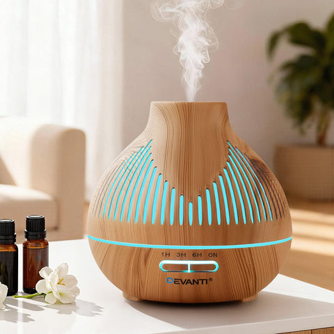 Darrahopens Appliances > Aroma Diffusers & Humidifiers > Aroma Diffusers Devanti Ultrasonic Aroma Diffuser Aromatherapy 400ml LED Lights Iron Humidifier Forest Light wood grain