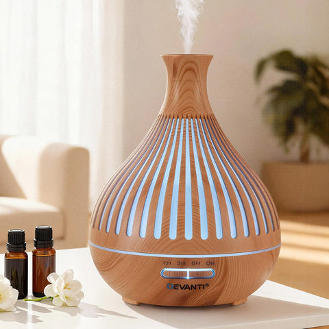 Darrahopens Appliances > Aroma Diffusers & Humidifiers > Aroma Diffusers Devanti Ultrasonic Aroma Diffuser Aromatherapy 400ml LED Lights Iron Humidifier Forest Light wood grain