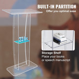 Darrahopens Appliances > Aroma Diffusers & Humidifiers > Aroma Diffusers VEVOR Acrylic Podium, 47" Tall, Clear Acrylic Podium Stand with Wide Reading Surface & Storage Shelf, Floor-standing Clear Pulpits Acrylic for Church Office School