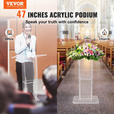 Darrahopens Appliances > Aroma Diffusers & Humidifiers > Aroma Diffusers VEVOR Acrylic Podium, 47" Tall, Clear Acrylic Podium Stand with Wide Reading Surface & Storage Shelf, Floor-standing Clear Pulpits Acrylic for Church Office School