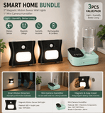 Darrahopens Appliances > Aroma Diffusers & Humidifiers > Humidifiers 3PCS Smart Home Atmosphere Set – Green USB Rechargeable Camera Humidifier & 2pcs Black RGB Motion Sensor Wall Light, Magnetic Wireless Night Lamp with Remote Control for Bedroom, Living Room & Office