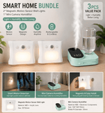 Darrahopens Appliances > Aroma Diffusers & Humidifiers > Humidifiers 3PCS Smart Home Atmosphere Set – Green USB Rechargeable Camera Humidifier & 2pcs White RGB Motion Sensor Wall Light, Magnetic Wireless Night Lamp with Remote Control for Bedroom, Living Room & Office