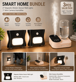 Darrahopens Appliances > Aroma Diffusers & Humidifiers > Humidifiers 3PCS Smart Home Atmosphere Set – Pink USB Rechargeable Camera Humidifier & 2pcs Black RGB Motion Sensor Wall Light, Magnetic Wireless Night Lamp with Remote Control for Bedroom, Living Room & Office