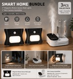 Darrahopens Appliances > Aroma Diffusers & Humidifiers > Humidifiers 3PCS Smart Home Atmosphere Set – White USB Rechargeable Camera Humidifier & 2pcs Black RGB Motion Sensor Wall Light, Magnetic Wireless Night Lamp with Remote Control for Bedroom, Living Room & Office