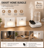 Darrahopens Appliances > Aroma Diffusers & Humidifiers > Humidifiers 3PCS Smart Home Atmosphere Set – White USB Rechargeable Camera Humidifier & 2pcs White RGB Motion Sensor Wall Light, Magnetic Wireless Night Lamp with Remote Control for Bedroom, Living Room & Office
