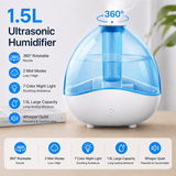 Darrahopens Appliances > Aroma Diffusers & Humidifiers > Humidifiers Blue 1.5L Ultrasonic Humidifier with 360° Rotating Mist Nozzle, Quiet Aroma Diffuser & 7-Color Night Light, ABS Desktop Air Moisturizer for Bedroom, Office & Home