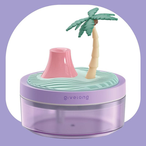 Darrahopens Appliances > Aroma Diffusers & Humidifiers > Humidifiers Coconut Tree Purple USB Portable Bionic Landscape Humidifier and Creative Potted Plant Air Diffuser - 7-Color Night Light & 2-Mode Mist Timer