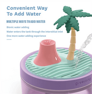 Darrahopens Appliances > Aroma Diffusers & Humidifiers > Humidifiers Coconut Tree Purple USB Portable Bionic Landscape Humidifier and Creative Potted Plant Air Diffuser - 7-Color Night Light & 2-Mode Mist Timer