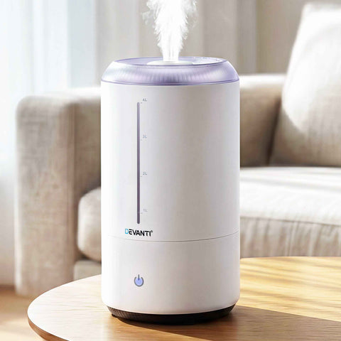Darrahopens Appliances > Aroma Diffusers & Humidifiers > Humidifiers Devanti Ultrasonic Humidifier Aroma Diffuser Top Fill Quiet Bedroom 4L White