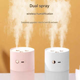 Darrahopens Appliances > Aroma Diffusers & Humidifiers > Humidifiers Pink Dual Spray USB Humidifier with Warm LED Night Light - 400ml Mini Portable Desk and Car Humidifier, Quiet Mist Output, ABS and PP Construction, Compact Rechargeable Moisture Solution for Home Office Travel