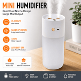 Darrahopens Appliances > Aroma Diffusers & Humidifiers > Humidifiers White Dual Spray USB Humidifier with Warm LED Night Light - 400ml Mini Portable Desk and Car Humidifier, Quiet Mist Output, ABS and PP Construction, Compact Rechargeable Moisture Solution for Home Office Travel