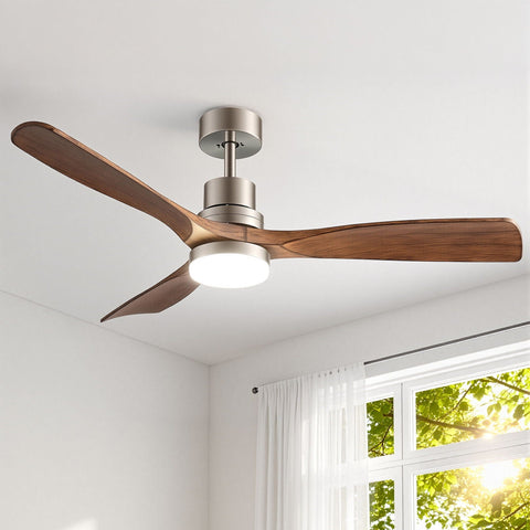 Darrahopens Appliances > Fans > Ceiling Fans Devanti 52" Ceiling Fan with Light Remote Control DC Motor Smart App Timber Blades Brown