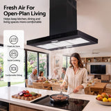 Darrahopens Appliances > Fans > Exhaust Fans Devanti 90cm Island Rangehood Ceiling-Mounted 3-Speed Touch Control LED Black In Australia - Darrahopens