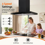 Darrahopens Appliances > Fans > Exhaust Fans Devanti 90cm Island Rangehood Ceiling-Mounted 3-Speed Touch Control LED Black In Australia - Darrahopens