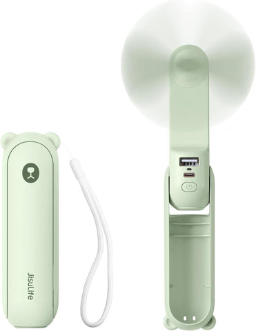Darrahopens Appliances > Fans > Portable Fans Handheld Mini Fan (Green), 3-in-1 USB Rechargeable Portable Fan with Power Bank & Flashlight, Pocket Design for Travel & Summer
