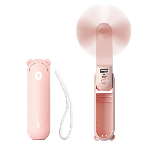 Darrahopens Appliances > Fans > Portable Fans Handheld Mini Fan (Pink), 3-in-1 USB Rechargeable Portable Fan with Power Bank & Flashlight, Pocket Design for Travel & Summer