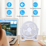 Darrahopens Appliances > Fans > Portable Fans USB Powered Desk Fan – Portable 2-Speed Adjustable Angle Cooling Fan (White)