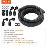 Darrahopens Appliances > Fans > Portable Fans VEVOR 10AN Fuel Line Kit, 3.05 m Fuel Hose Kit, 1.4 cm Nylon Stainless Steel Braided Fuel Line Oil/Gas/Diesel Hose End Fitting Kit, with 7 PCS Swivel Fitting Adapter Kit, Black