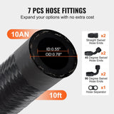 Darrahopens Appliances > Fans > Portable Fans VEVOR 10AN Fuel Line Kit, 3.05 m Fuel Hose Kit, 1.4 cm Nylon Stainless Steel Braided Fuel Line Oil/Gas/Diesel Hose End Fitting Kit, with 7 PCS Swivel Fitting Adapter Kit, Black