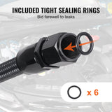 Darrahopens Appliances > Fans > Portable Fans VEVOR 10AN Fuel Line Kit, 3.05 m Fuel Hose Kit, 1.4 cm Nylon Stainless Steel Braided Fuel Line Oil/Gas/Diesel Hose End Fitting Kit, with 7 PCS Swivel Fitting Adapter Kit, Black
