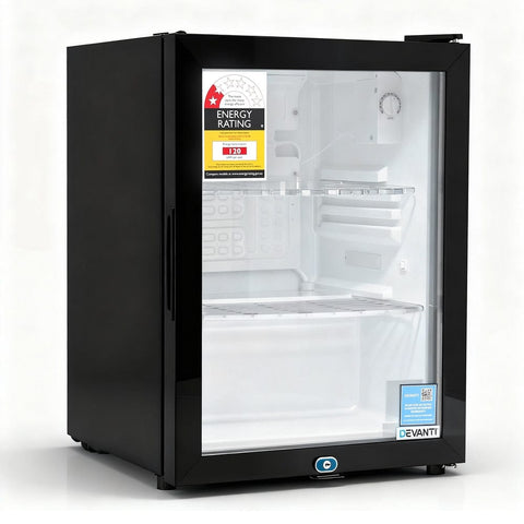 Darrahopens Appliances > Fridges & Freezers > Freezers Devanti 56L Bar Fridge Glass Door Mini Fridge Countertop Cooler Black