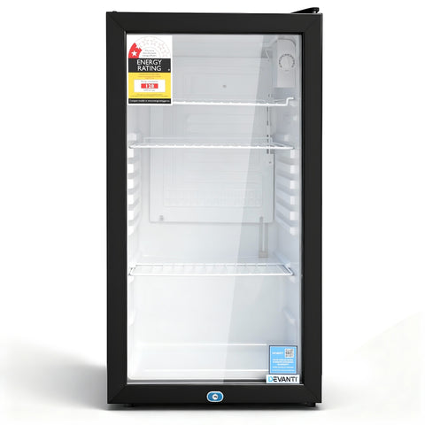 Darrahopens Appliances > Fridges & Freezers > Fridges Devanti 78L Bar Fridge Glass Door Mini Fridge Countertop Cooler Black