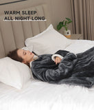 Darrahopens Appliances > Heaters > Electric Heaters Cozy Wearable Heated Blanket with Sleeves and Foot Pocket – Reversible Fleece & Sherpa, Adjustable Temperature & Timer, Perfect for Sofa, Desk, Bed, Indoor Use (Grey)