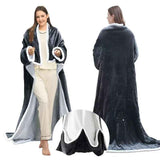 Darrahopens Appliances > Heaters > Electric Heaters Cozy Wearable Heated Blanket with Sleeves and Foot Pocket – Reversible Fleece & Sherpa, Adjustable Temperature & Timer, Perfect for Sofa, Desk, Bed, Indoor Use (Grey)