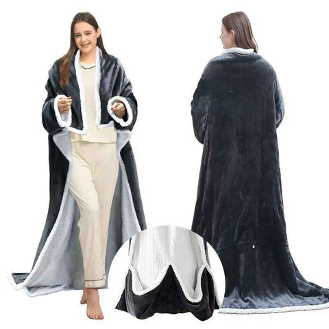 Darrahopens Appliances > Heaters > Electric Heaters Cozy Wearable Heated Blanket with Sleeves and Foot Pocket – Reversible Fleece & Sherpa, Adjustable Temperature & Timer, Perfect for Sofa, Desk, Bed, Indoor Use (Grey)