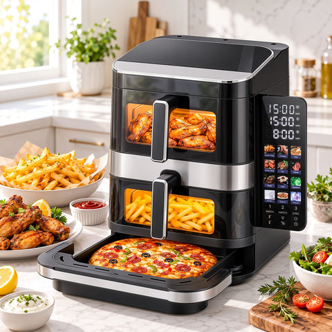 Darrahopens Appliances > Kitchen Appliances > Air Fryers Devanti 12L Air Fryer Dual Basket Stacked 10 Inch Pizza Maker 2800W Touch Black In Australia - Darrahopens