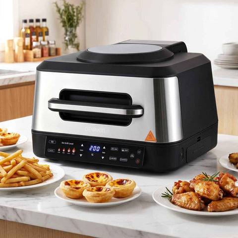 Darrahopens Appliances > Kitchen Appliances > Air Fryers Devanti 5-in-1 Electric BBQ Grill Air Fryer, 2200W 8L Smart Thermometer In Australia - Darrahopens