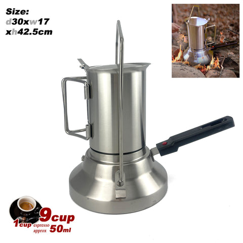 Darrahopens Appliances > Kitchen Appliances > Coffee Machines & Accessories 2 In 1 Camping Stainless Steel 9Cup Pot Moka Coffee Maker Italian Espresso Kettle 2024 NEW MODLE